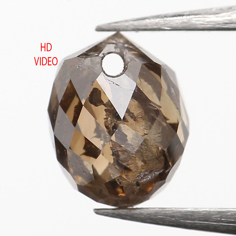 0.58 Ct Natural Loose Briolette Shape Diamond Brown Color Drop Diamond 4.70 MM Natural Loose Brown Color Briolette Rose Cut Diamond LQ9827