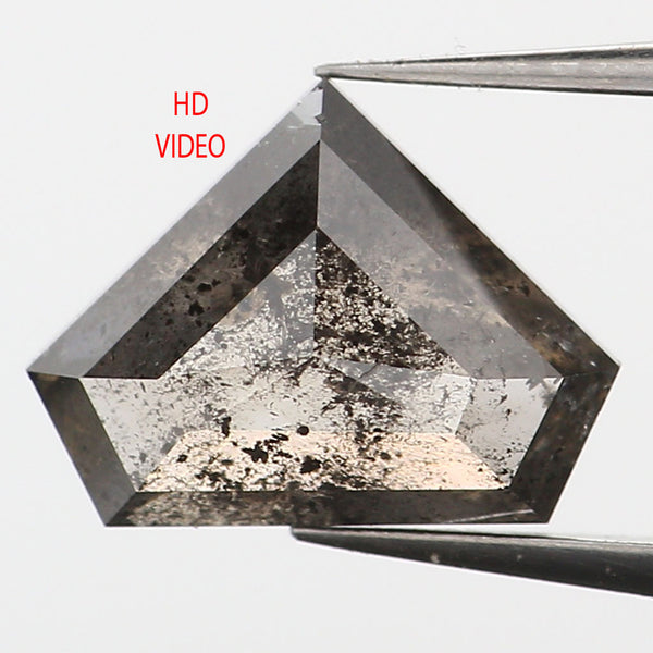 0.89 Ct Natural Loose Shield Shape Diamond Salt And Pepper Shield Cut Diamond 5.75 MM Black Gray Color Shield Shape Rose Cut Diamond QL9565