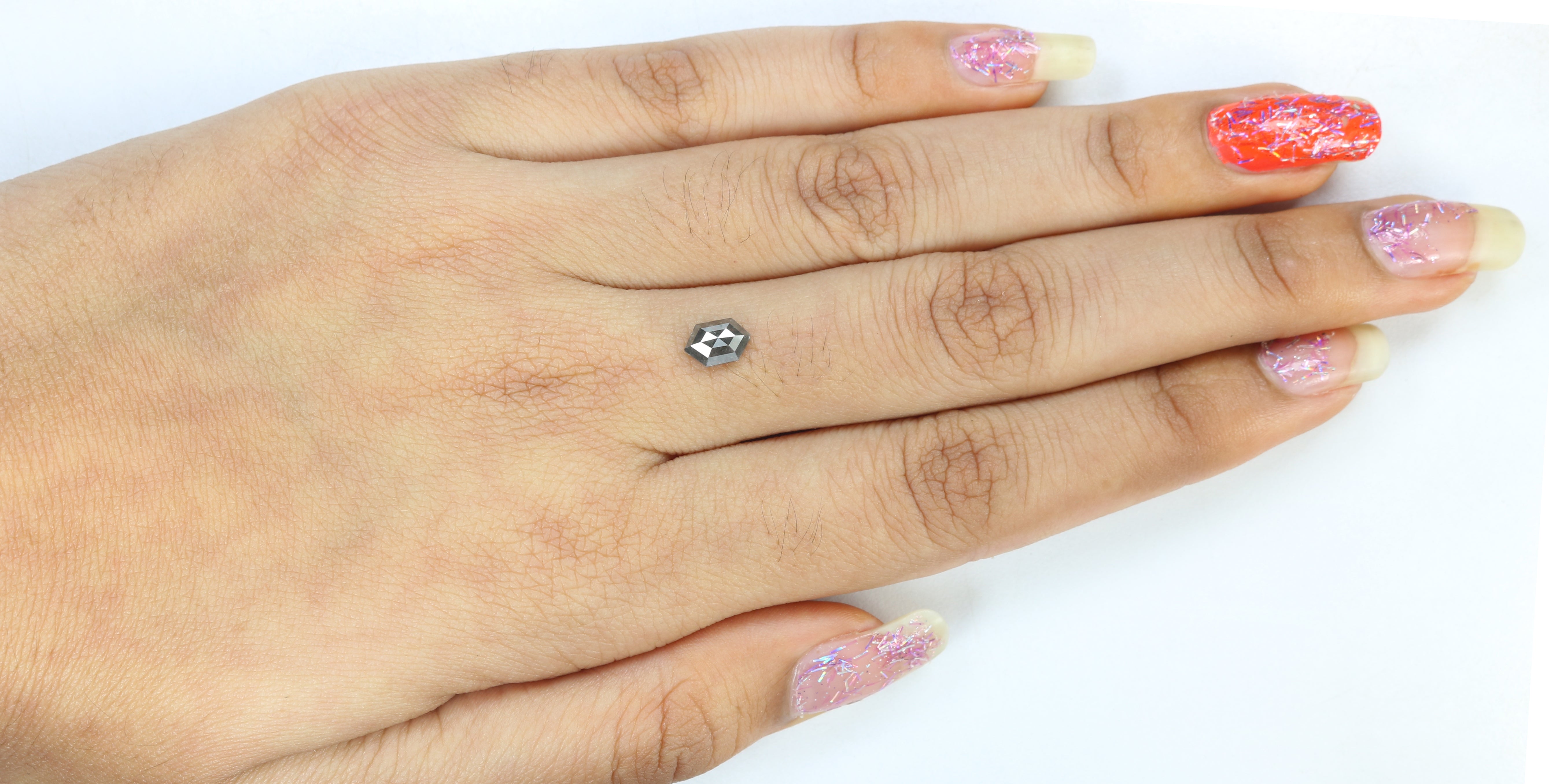 0.70 CT Natural Loose Hexagon Shape Diamond Salt And Pepper Hexagon Cut Diamond 7.05 MM Natural Black Grey Hexagon Rose Cut Diamond QL8153