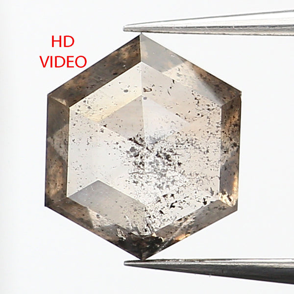 0.77 CT Natural Loose Diamond, Hexagon Diamond, Salt And Pepper Diamond, Black Diamond, Gray Diamond, Hexagon Cut Diamond KDL9543