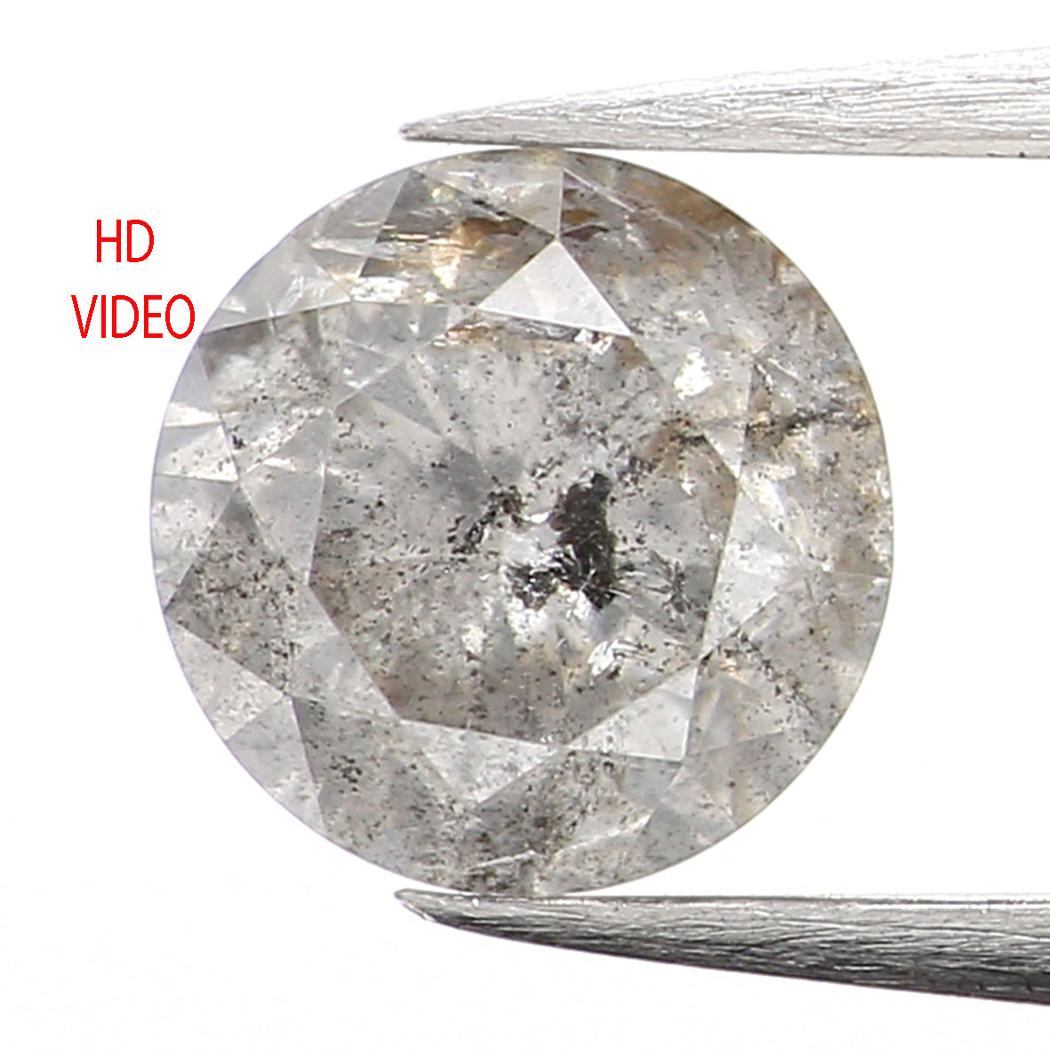 0.70 Ct Natural Loose Diamond, Round Brilliant Cut, Salt And Pepper Diamond, Black Gray Diamond, Rustic Diamond, Round Cut Diamond L5021