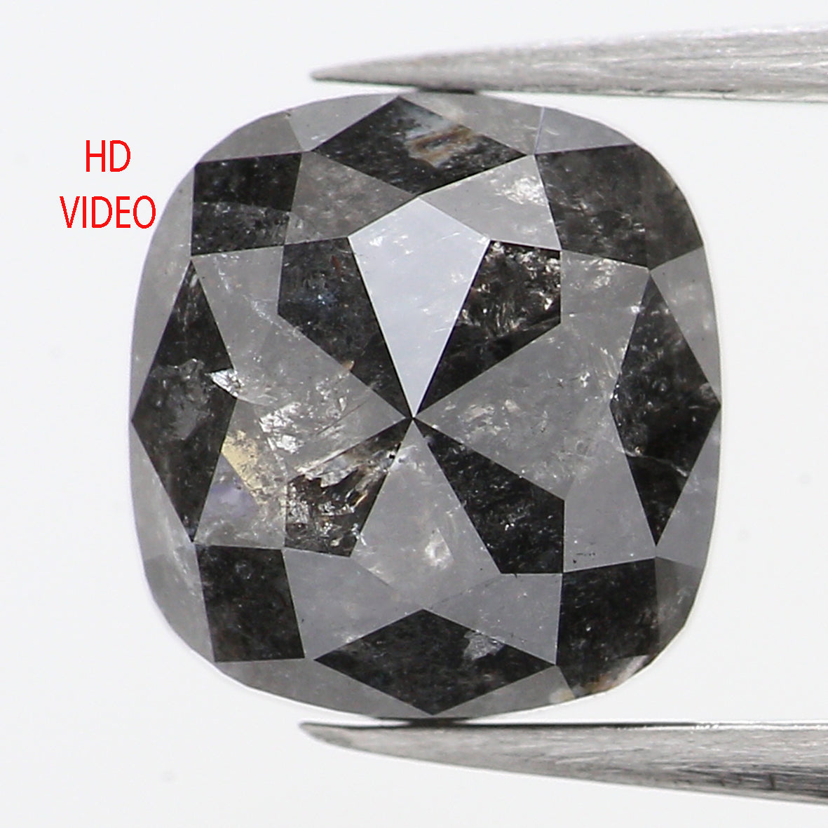 1.74 CT Natural Loose Cushion Shape Diamond Salt And Pepper Cushion Shape Diamond 6.95 MM Black Grey Color Cushion Rose Cut Diamond QL461