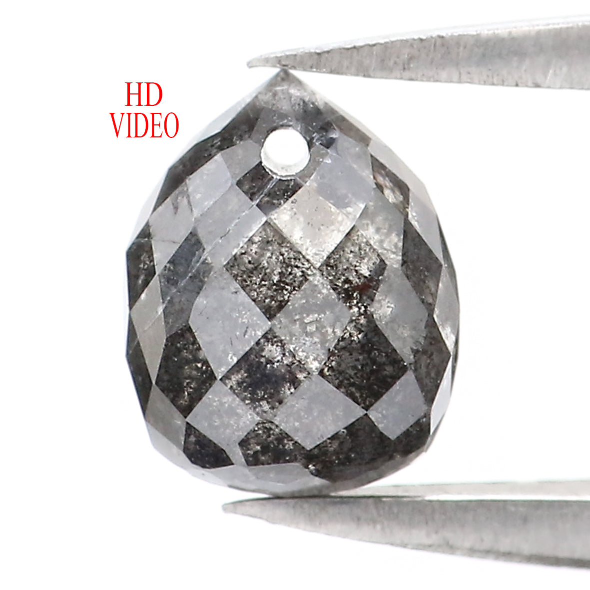 1.59 CT Natural Loose Briolette Shape Diamond Salt And Pepper Drop Cut Diamond 6.80 MM Natural Black Grey Color Drop Rose Cut Diamond LQ5680