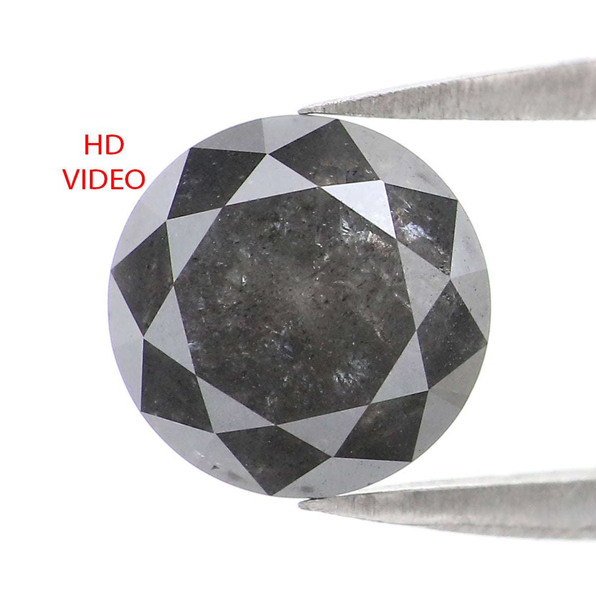 Natural Loose Round Salt And Pepper Diamond Black Grey Color 2.24 CT 7.71 MM Round Brilliant Cut Diamond L2352