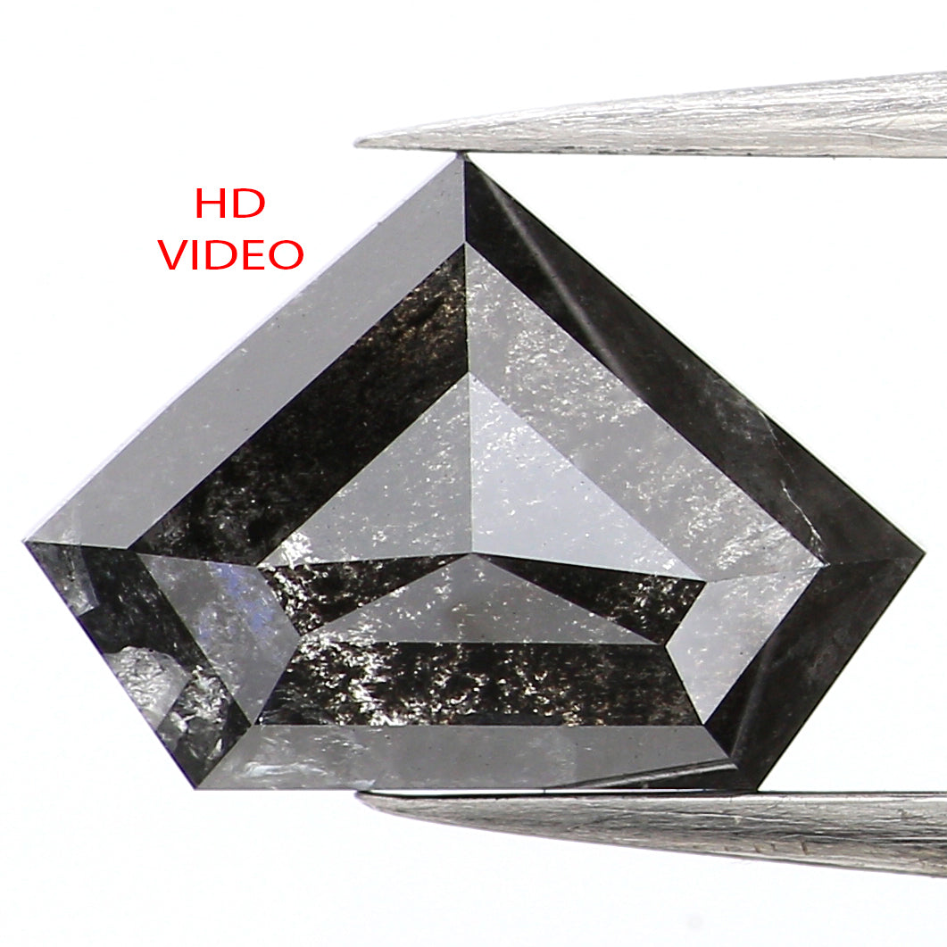 1.97 Ct Natural Loose Shield Shape Diamond Salt And Pepper Shield Cut Diamond 7.30 MM Black Gray Color Shield Shape Rose Cut Diamond QL700