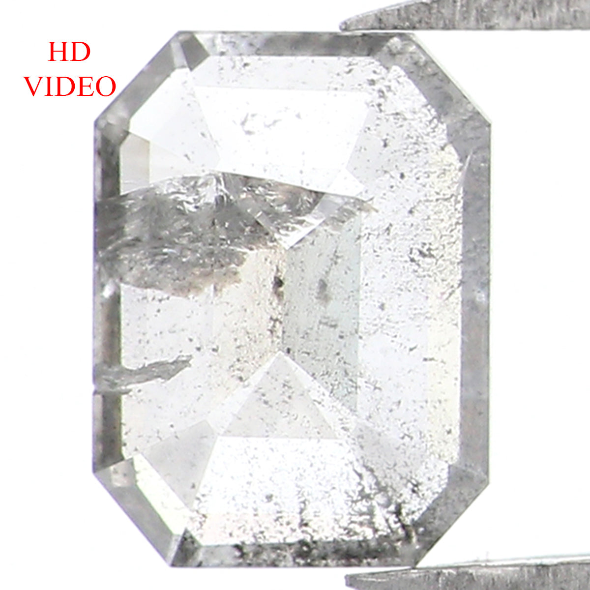 Natural Loose Emerald Salt And Pepper Diamond Black Grey Color 0.88 CT 6.75 MM Emerald Shape Rose Cut Diamond L1424