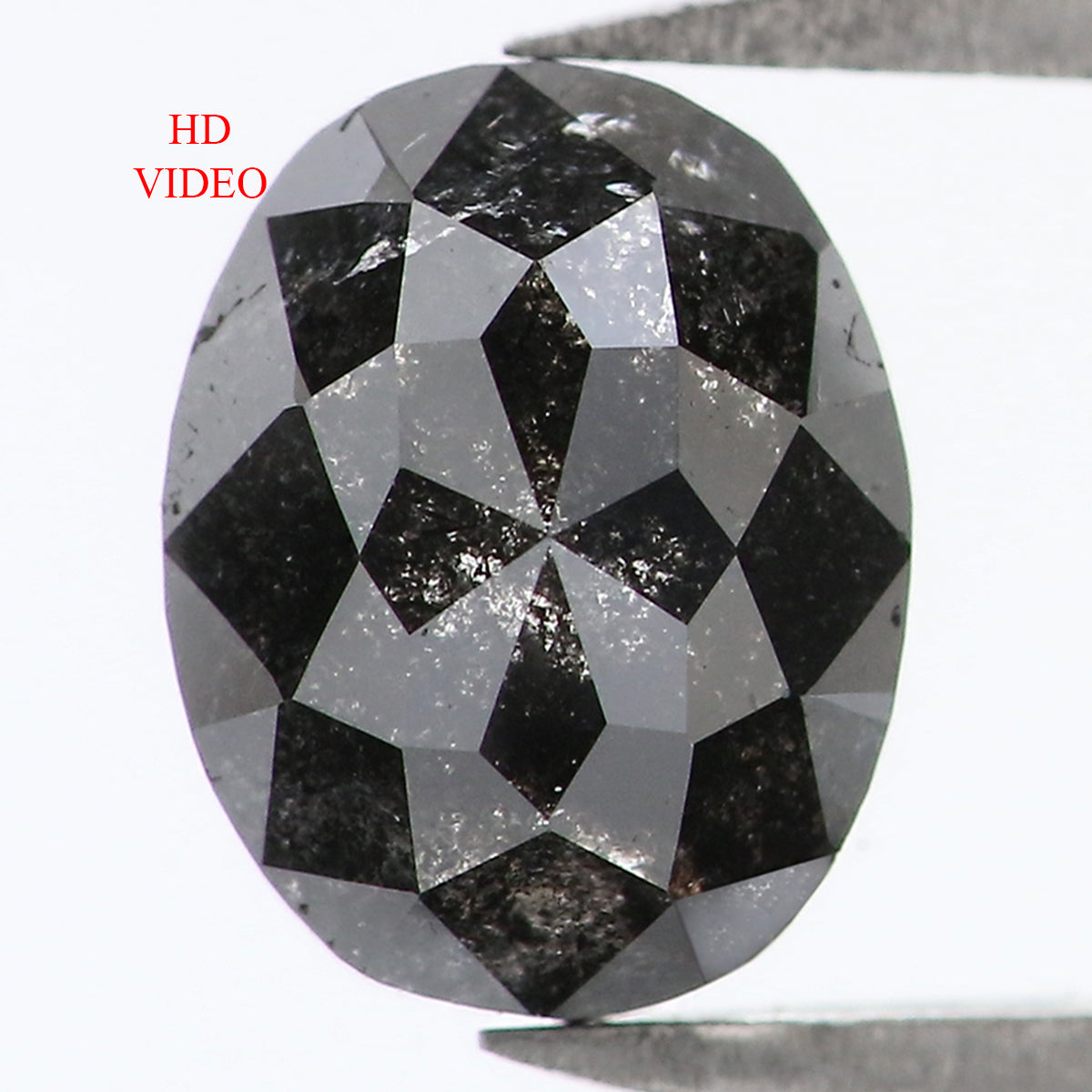 Natural Loose Oval Salt And Pepper Diamond Black Grey Color 1.12 CT 6.85 MM Oval Shape Rose Cut Diamond L1586