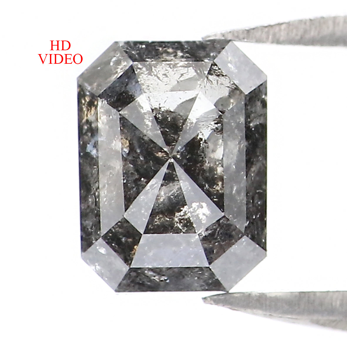 1.05 CT Natural Loose Emerald Shape Diamond Salt And Pepper Emerald Diamond 6.20 MM Black Grey Color Emerald Shape Rose Cut Diamond QLB2044