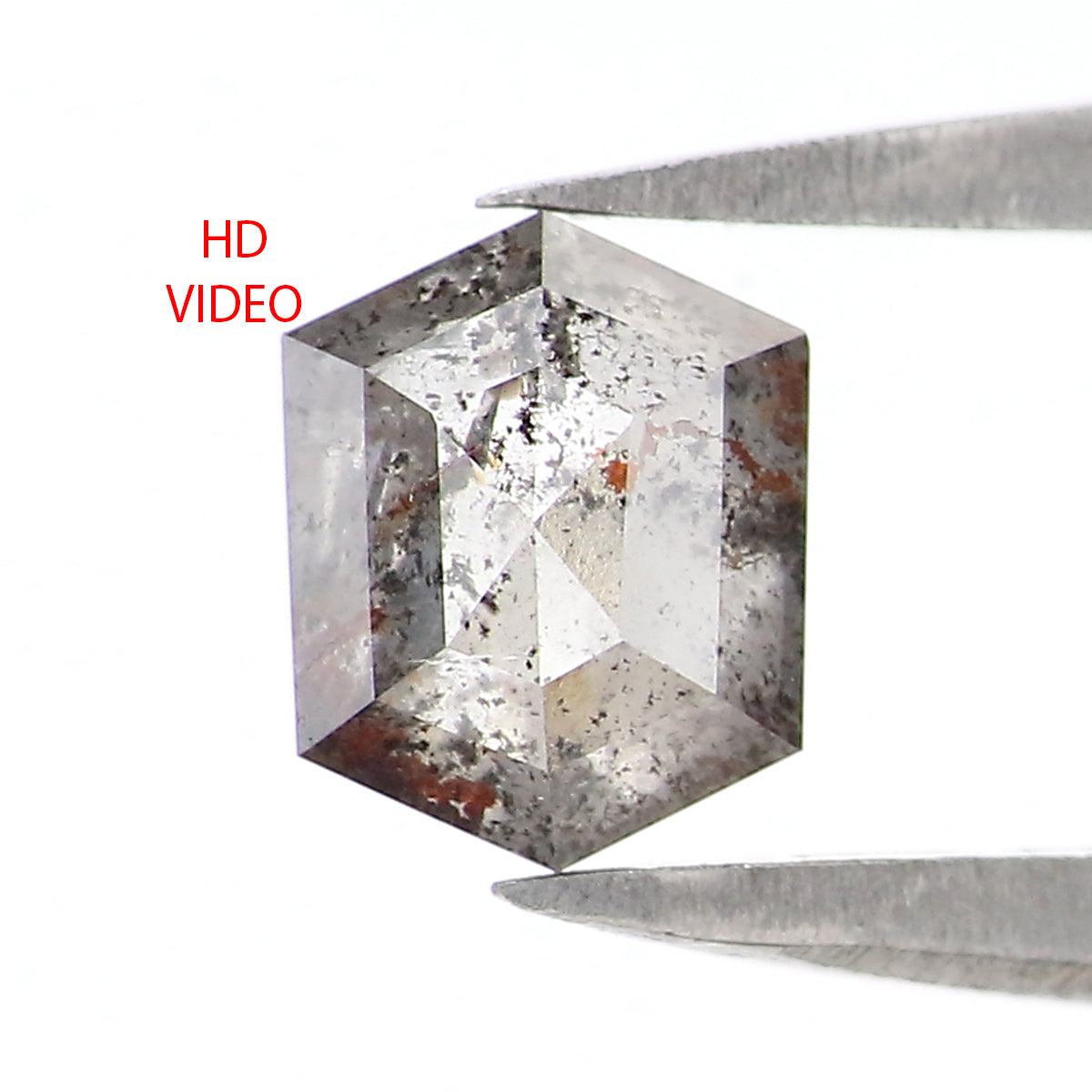 Natural Loose Hexagon Salt And Pepper Diamond Black Grey Color 0.66 CT 5.78 MM Hexagon Shape Rose Cut Diamond L2563