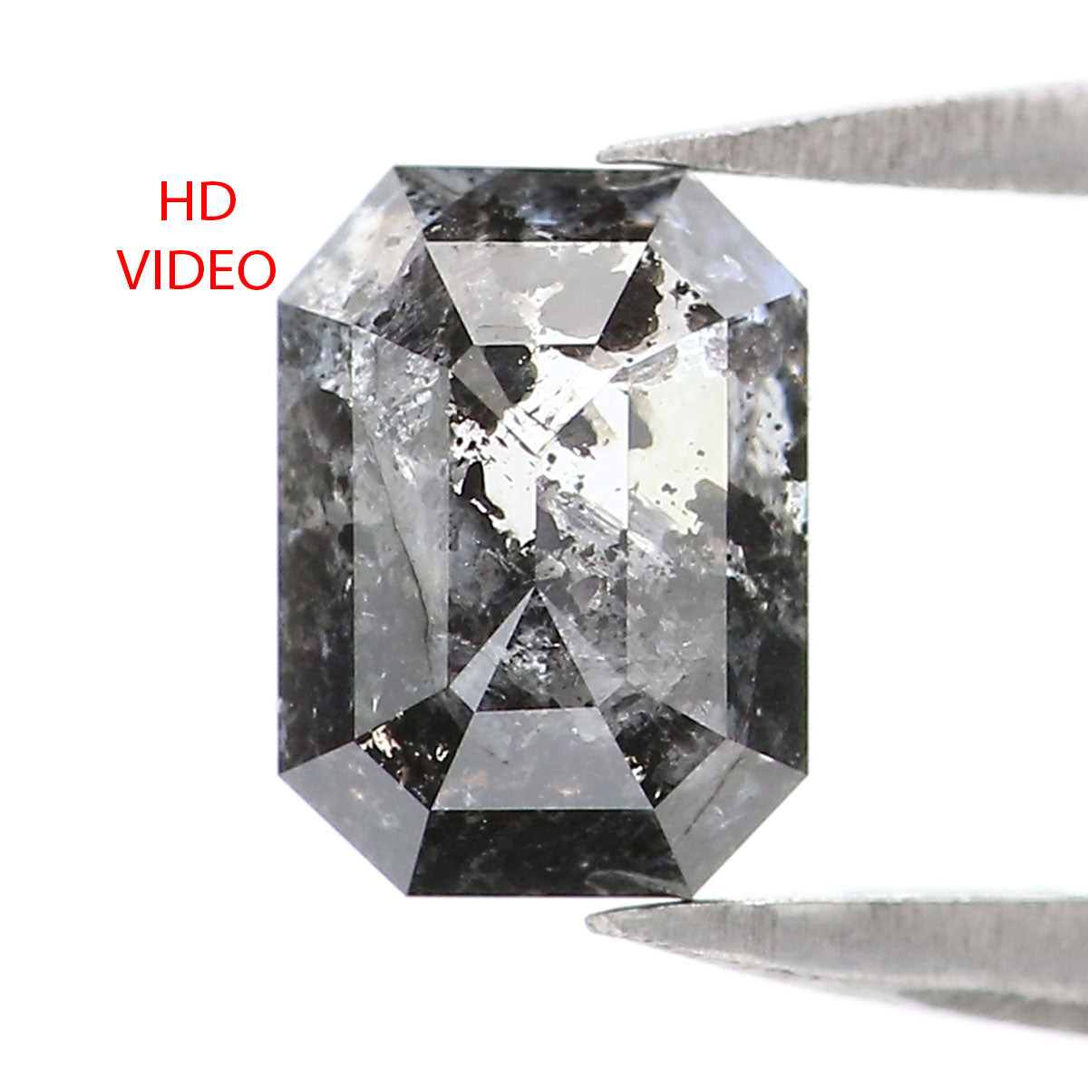 0.83 CT Natural Loose Emerald Shape Diamond Salt And Pepper Emerald Diamond 5.95 MM Black Grey Color Emerald Shape Rose Cut Diamond LQ2276