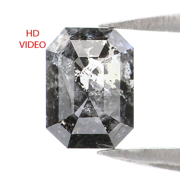 Natural Loose Emerald Salt And Pepper Diamond Black Grey Color 0.83 CT 5.96 MM Emerald Shape Rose Cut Diamond L2276