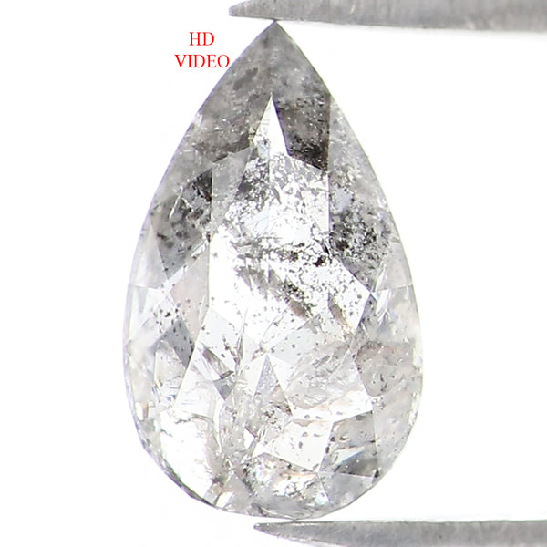 Natural Loose Pear Salt And Pepper Diamond Black Grey Color 0.85 CT 8.05 MM Pear Shape Rose Cut Diamond L1602