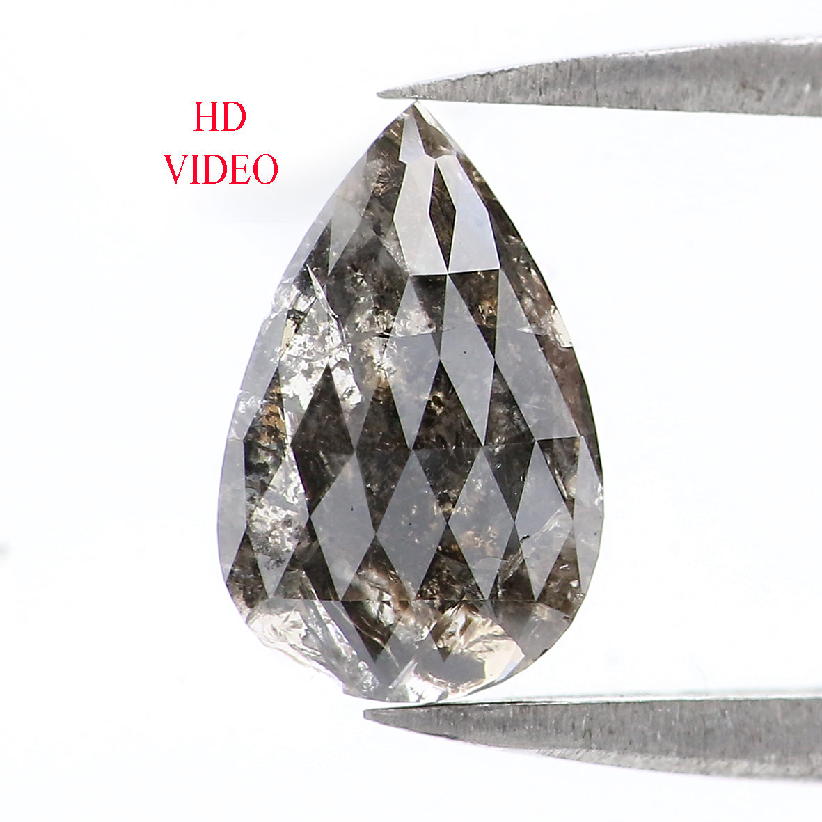 Natural Loose Pear Salt And Pepper Diamond Black Grey Color 1.18 CT 9.30 MM Pear Shape Rose Cut Diamond L1762