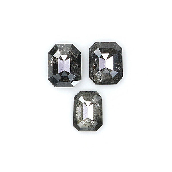Natural Loose Emerald Salt And Pepper Diamond Black Grey Color 0.83 CT 4.09 MM Emerald Shape Rose Cut Diamond KDK2587