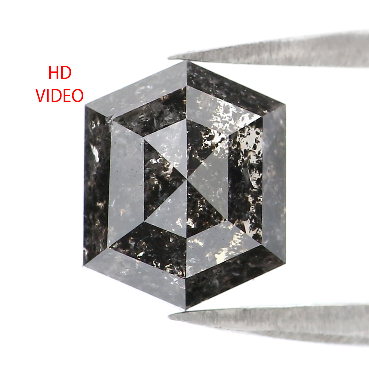 1.93 CT Natural Loose Hexagon Shape Diamond Salt And Pepper Hexagon Diamond 7.95 MM Black Grey Color Hexagon Shape Rose Cut Diamond QL2264