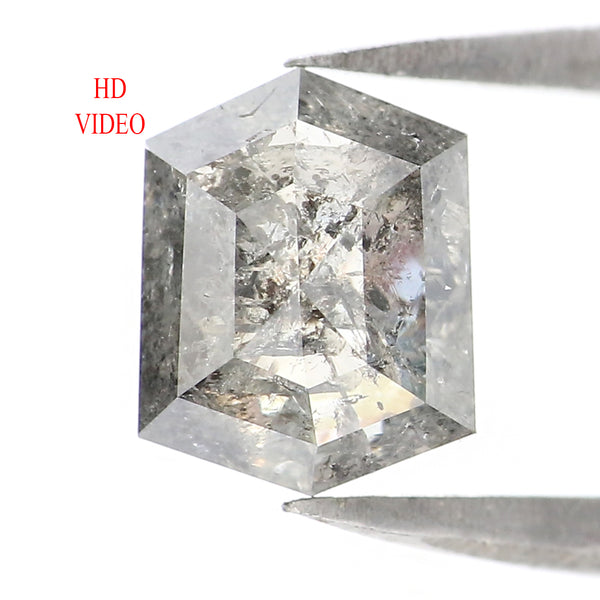 Natural Loose Hexagon Salt And Pepper Diamond Black Grey Color 1.30 CT 7.55 MM Hexagon Shape Rose Cut Diamond KDL2058