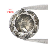Natural Loose Round Salt And Pepper Diamond Black Grey Color 1.51 CT 6.60 MM Round Brilliant Cut Diamond KDL8399