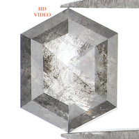Natural Loose Hexagon Salt And Pepper Diamond Black Grey Color 0.77 CT 6.30 MM Hexagon Shape Rose Cut Diamond L1541