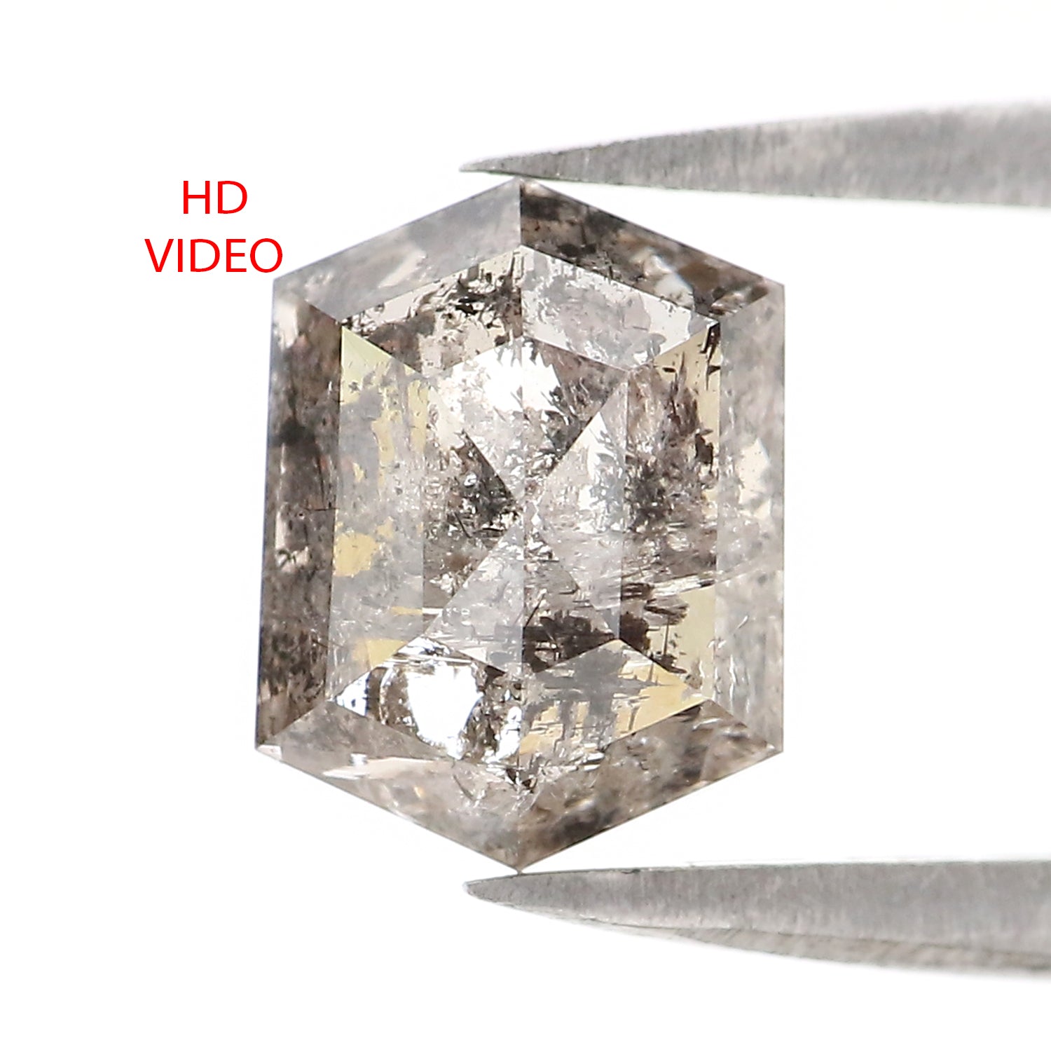 1.79 CT Natural Loose Hexagon Shape Diamond Salt And Pepper Hexagon Diamond 8.25 MM Black Grey Color Hexagon Shape Rose Cut Diamond QL2546