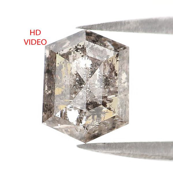 Natural Loose Hexagon Salt And Pepper Diamond Black Grey Color 1.79 CT 8.27 MM Hexagon Shape Rose Cut Diamond KDL2546