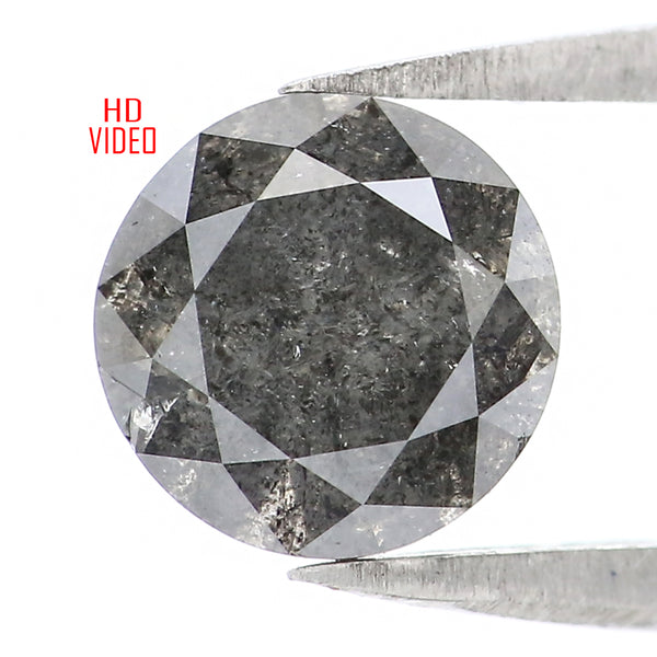 Natural Loose Round Salt And Pepper Diamond Black Grey Color 1.72 CT 7.10 MM Round Brilliant Cut Diamond KDL2024
