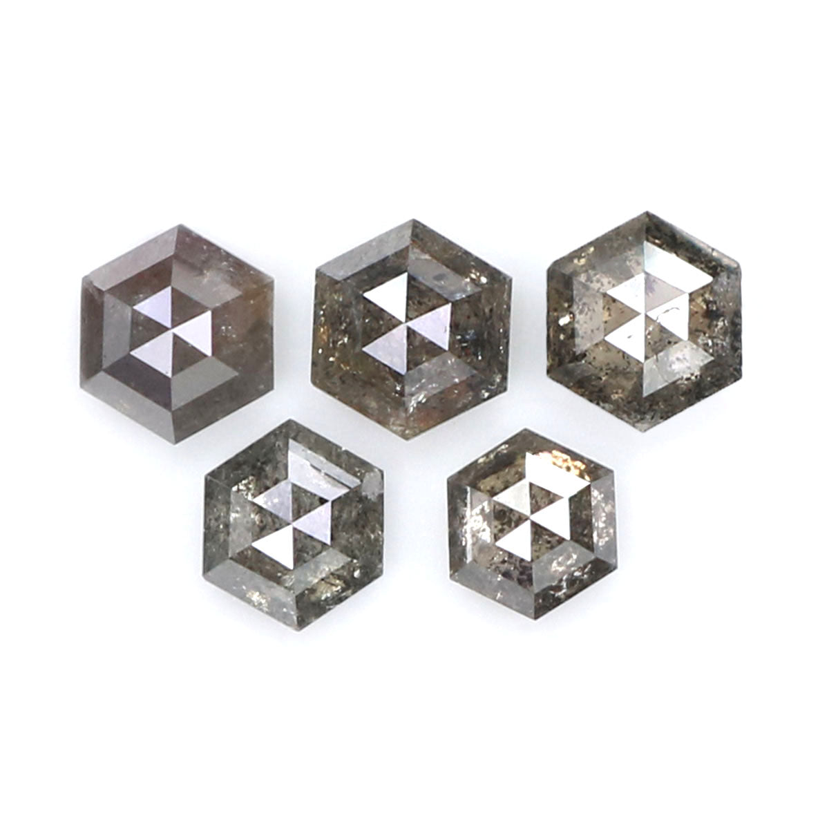 1.24 CT Natural Loose Hexagon Shape Diamond Salt And Pepper Hexagon Cut Diamond 3.10 MM Natural Black Grey Hexagon Rose Cut Diamond QL7558