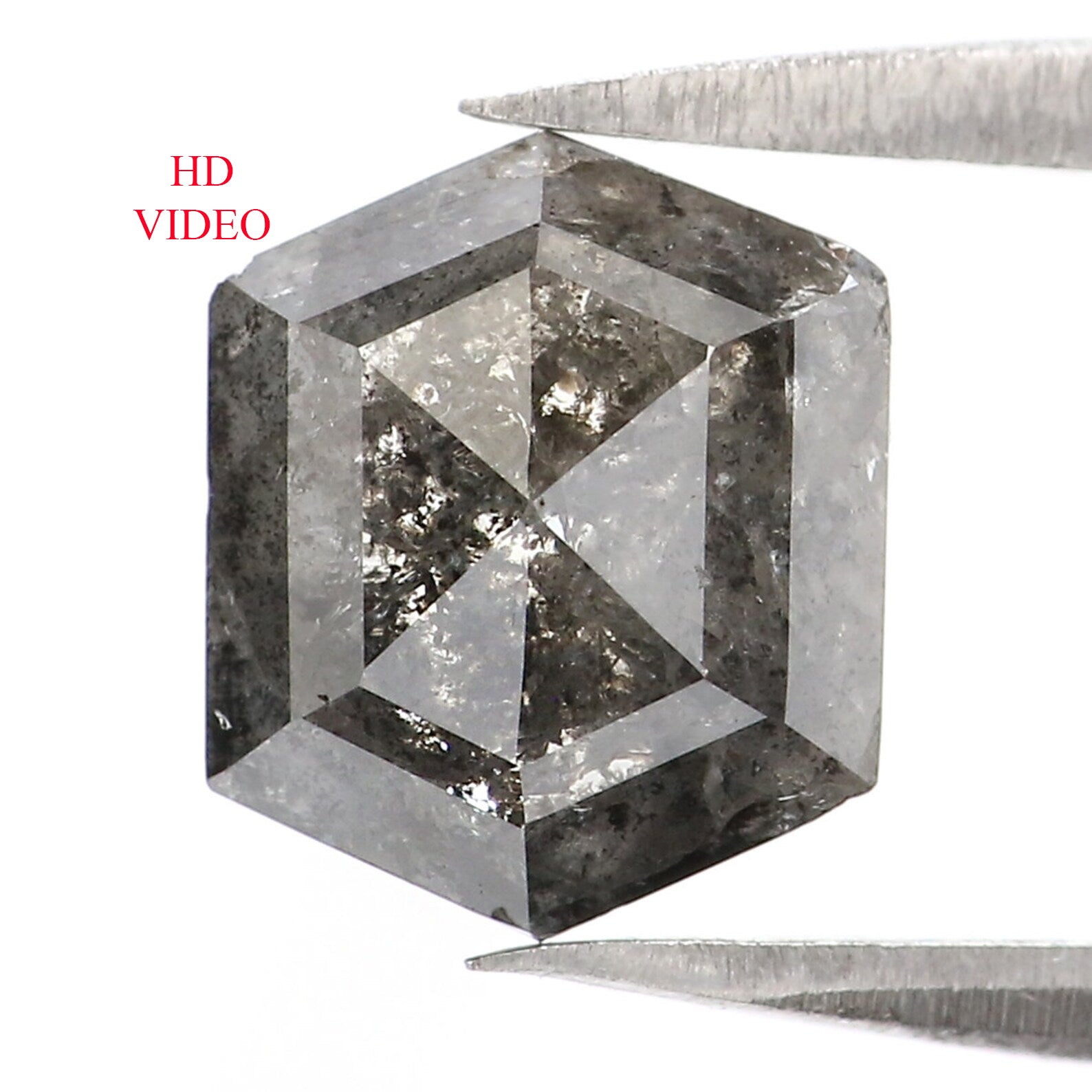 1.53 CT Natural Loose Hexagon Shape Diamond Salt And Pepper Hexagon Diamond 8.60 MM Black Grey Color Hexagon Shape Rose Cut Diamond LQ6996