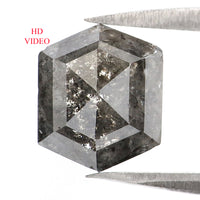 Natural Loose Hexagon Salt And Pepper Diamond Black Grey Color 1.53 CT 8.60 MM Hexagon Shape Rose Cut Diamond L6996