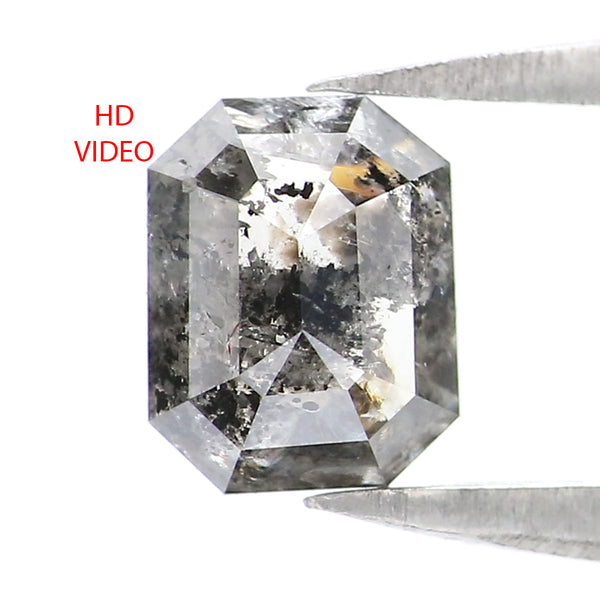 Natural Loose Emerald Salt And Pepper Diamond Black Grey Color 0.84 CT 6.04 MM Emerald Shape Rose Cut Diamond L2165