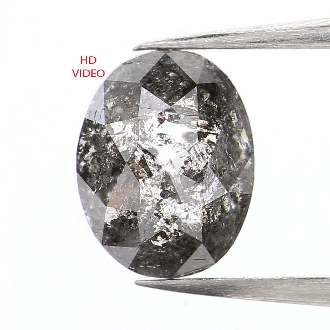 0.91 Ct Natural Loose Oval Shape Diamond Black Grey Color Diamond 6.60 MM Natural Loose Diamond Salt and Pepper Oval Shape Diamond QL665