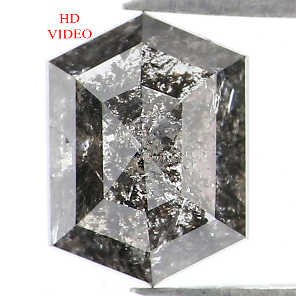 Natural Loose Hexagon Salt And Pepper Diamond Black Grey Color 0.83 CT 6.50 MM Hexagon Shape Rose Cut Diamond KDL1503