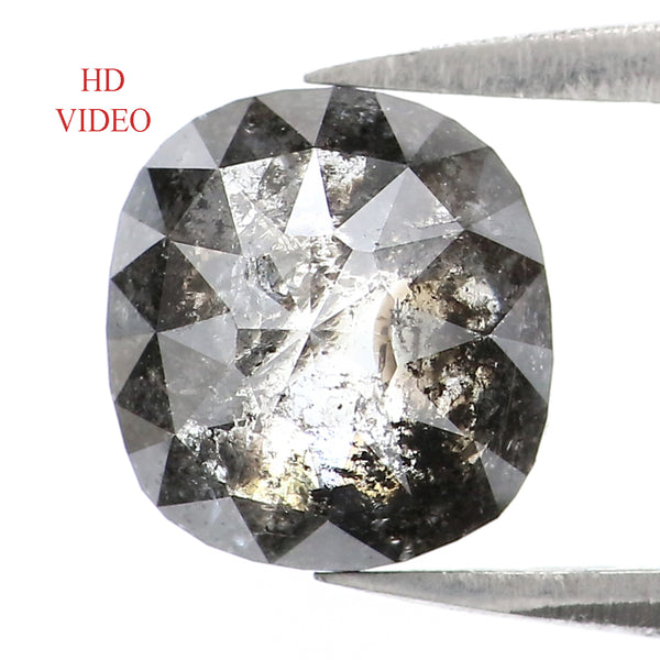 Natural Loose Cushion Salt And Pepper Diamond Black Grey Color 1.49 CT 7.60 MM Cushion Shape Rose Cut Diamond L1856