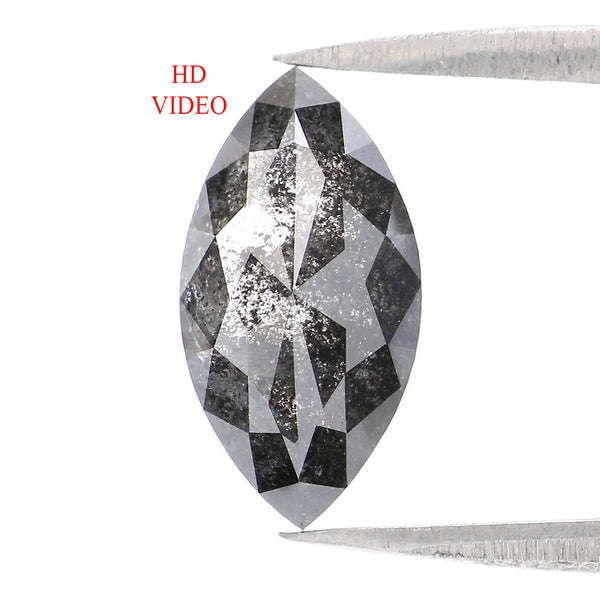 Natural Loose Marquise Salt And Pepper Diamond Black Grey Color 1.81 CT 11.70 MM Marquise Shape Rose Cut Diamond KDL2091