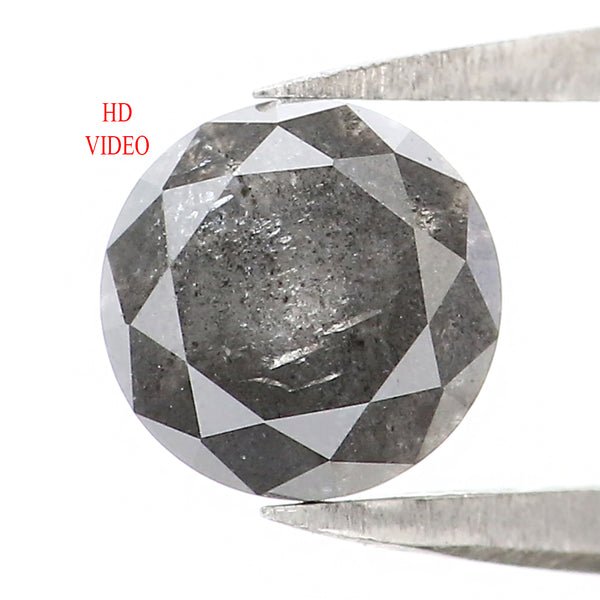 Natural Loose Round Salt And Pepper Diamond Black Grey Color 1.05 CT 5.90 MM Round Brilliant Cut Diamond L8084