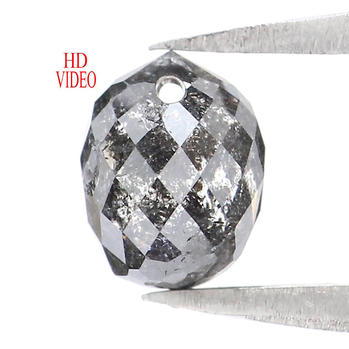 1.20 CT Natural Loose Briolette Shape Diamond Salt And Pepper Drop Cut Diamond 6.20 MM Natural Black Grey Color Drop Rose Cut Diamond LQ5676