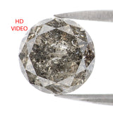 Natural Loose Round Salt And Pepper Diamond Black Grey Color 3.37 CT 8.77 MM Round Brilliant Cut Diamond KDL2303