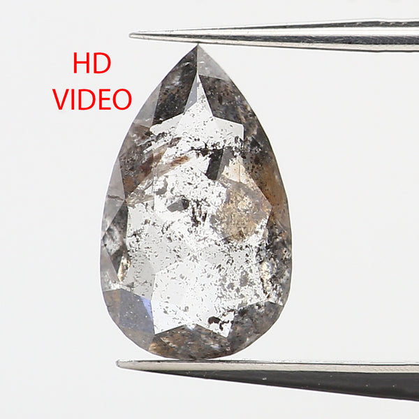 0.79 Ct Natural Loose Diamond, Salt And Pepper Diamond, Pear Cut Diamond, Black Grey Color Diamond, Rose Cut Real Rustic Diamond KDL9511