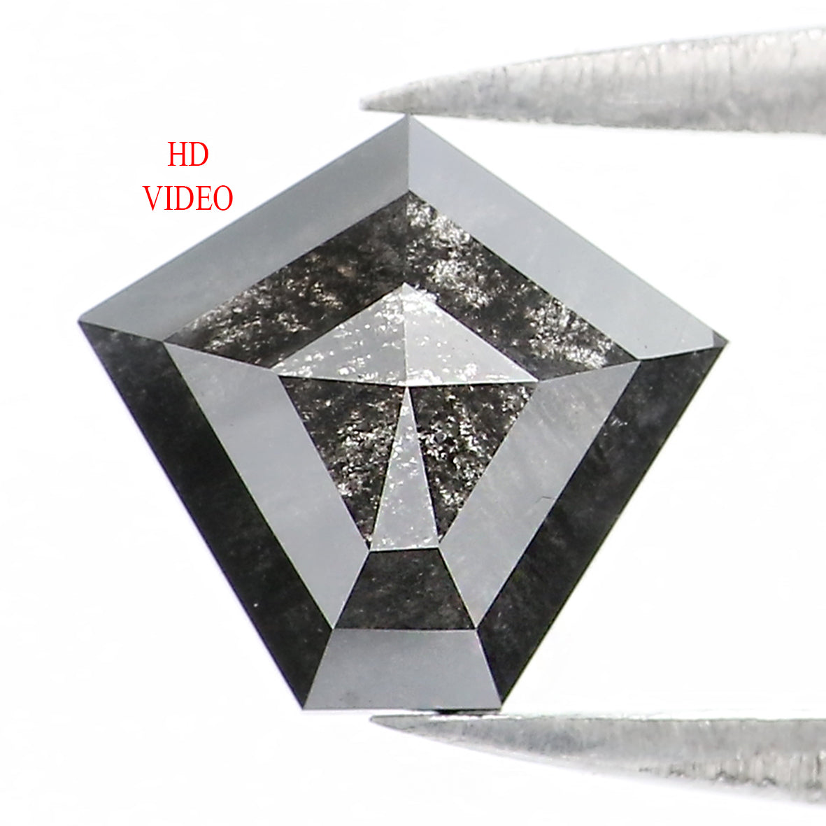 1.14 Ct Natural Loose Pentagon Shape Diamond Salt And Pepper Pentagon Cut Diamond 7.00 MM Black Gray Color Pentagon Rose Cut Diamond QL1356