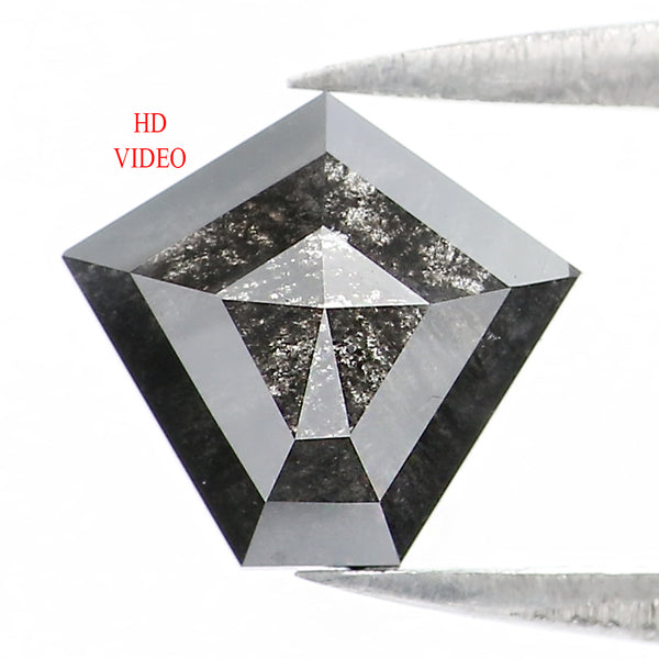 Natural Loose Pentagon Salt And Pepper Diamond Black Grey Color 1.14 CT 7.00 MM Pentagon Rose Cut Diamond KDL1356