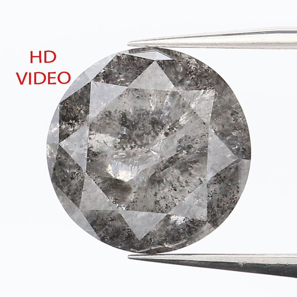 1.44 CT Natural Loose Diamond Round Black Grey Salt And Pepper Color 6.89 MM L9352