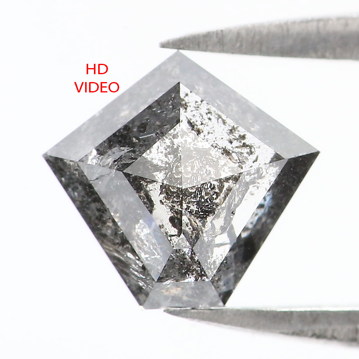 1.12 Ct Natural Loose Pentagon Shape Diamond Salt And Pepper Pentagon Cut Diamond 6.85 MM Black Gray Color Pentagon Rose Cut Diamond QL1501