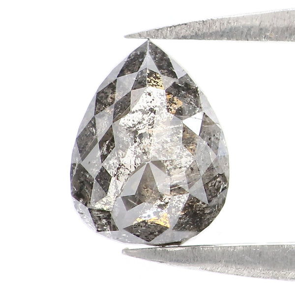 Natural Loose Pear Salt And Pepper Diamond Black Grey Color 0.91 CT 7.20 MM Pear Shape Rose Cut Diamond KQL1665