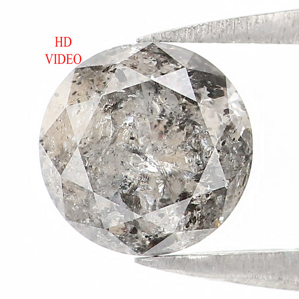 Natural Loose Round Salt And Pepper Diamond Black Grey Color 1.13 CT 6.40 MM Round Brilliant Cut Diamond L1401