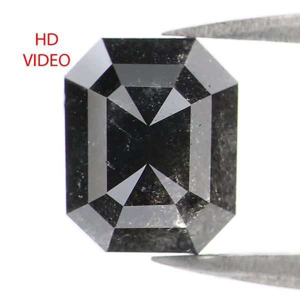 Natural Loose Emerald Salt And Pepper Diamond Black Grey Color 1.67 CT 7.35 MM Emerald Shape Rose Cut Diamond KDL1555