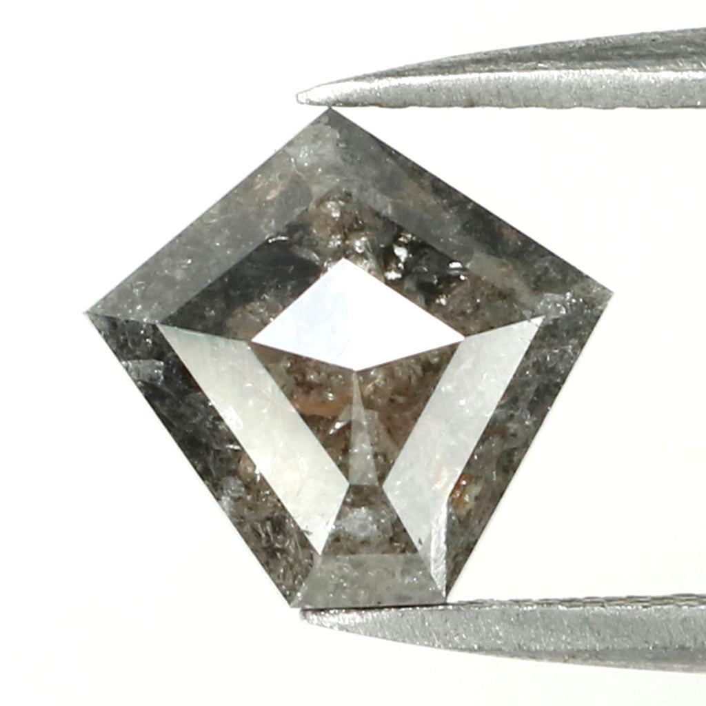 2.03 Ct Natural Loose Pentagon Shape Diamond Salt And Pepper Pentagon Cut Diamond 8.70 MM Black Gray Color Pentagon Rose Cut Diamond QL9999