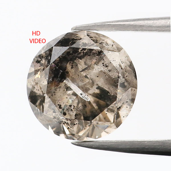 2.30 CT Natural Loose Diamond Round Brown Salt And Pepper Color 8.05 MM KDL9054