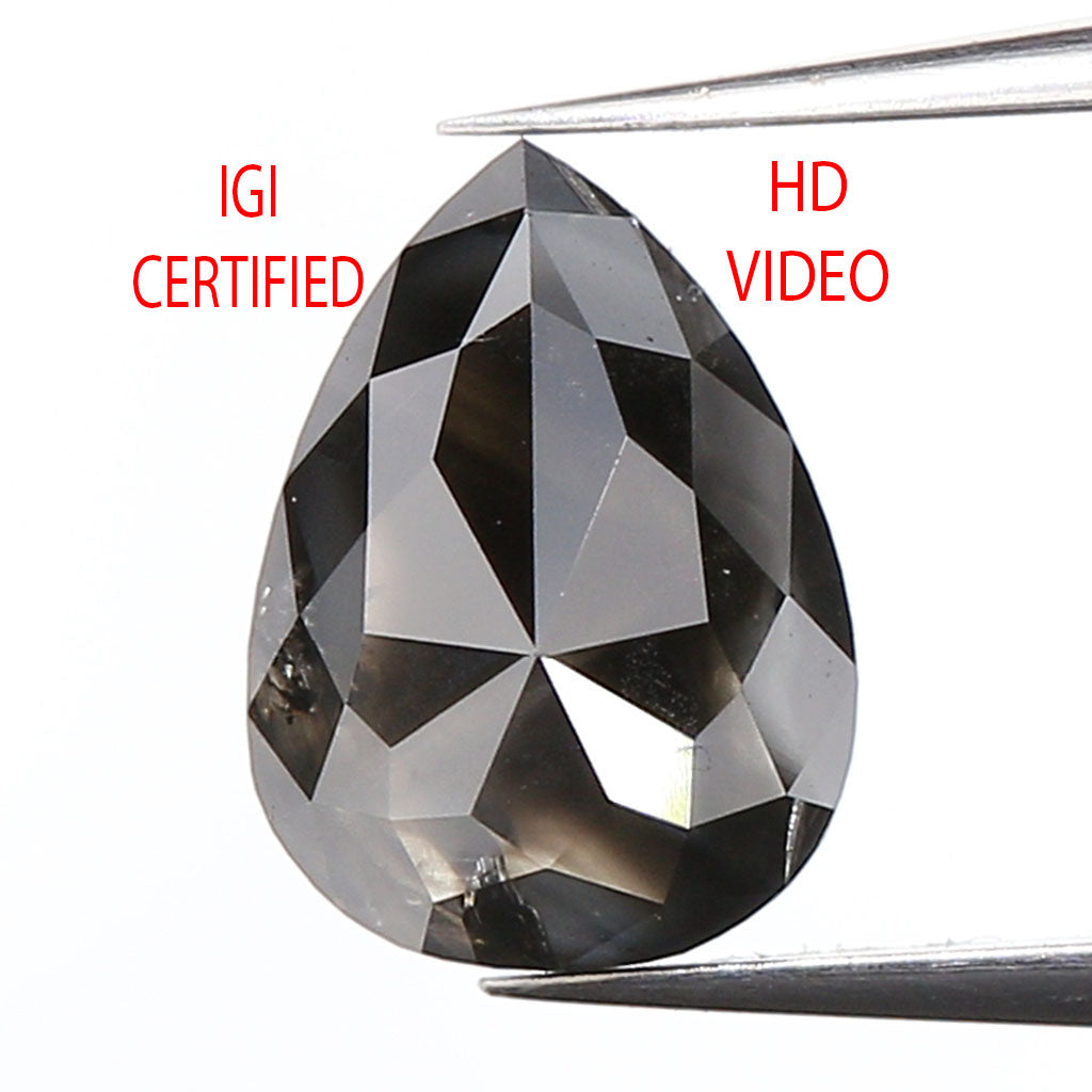 IGI CERTIFIED 1.34 Ct Natural Loose Diamond Pear Brilliant Natural Fancy Black Color 7.75 MM KDL9380