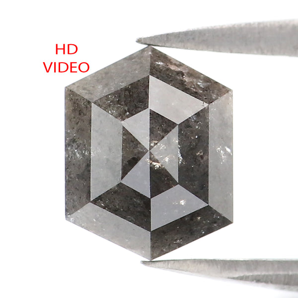 1.35 CT Natural Loose Hexagon Shape Diamond Salt And Pepper Hexagon Shape Diamond 7.25 MM Black Grey Color Hexagon Rose Cut Diamond LQ2288
