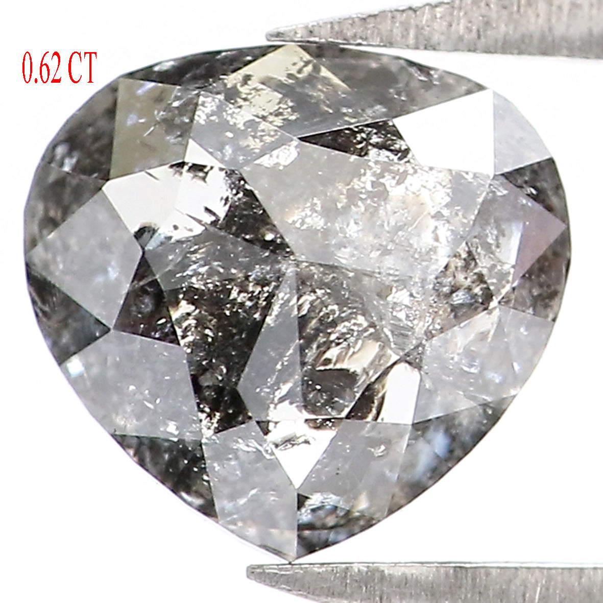 0.62 CT Natural Loose Heart Shape Diamond Salt And Pepper Heart Rose Cut Diamond 6.00 MM Black Grey Color Heart Cut Rose Cut Diamond LQ7631