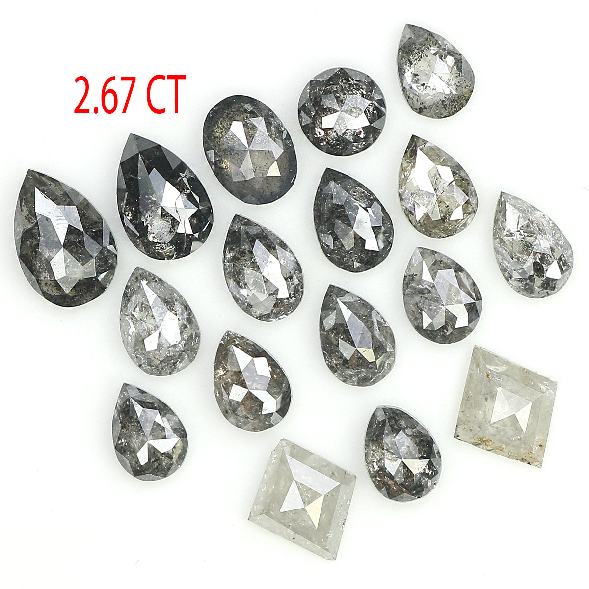 2.67 CT Natural Loose Mix Shape Diamond Salt And Pepper Mix Shape Diamond 3.30 MM Natural Black Grey Color Mix Shape Rose Cut Diamond LQ959